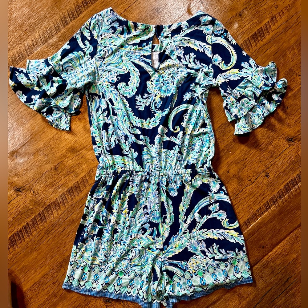 Lilly Pulitzer Lula Romper High Tide Navy Scuba Doo Engineered Romper Size SMALL - Picture 11 of 15